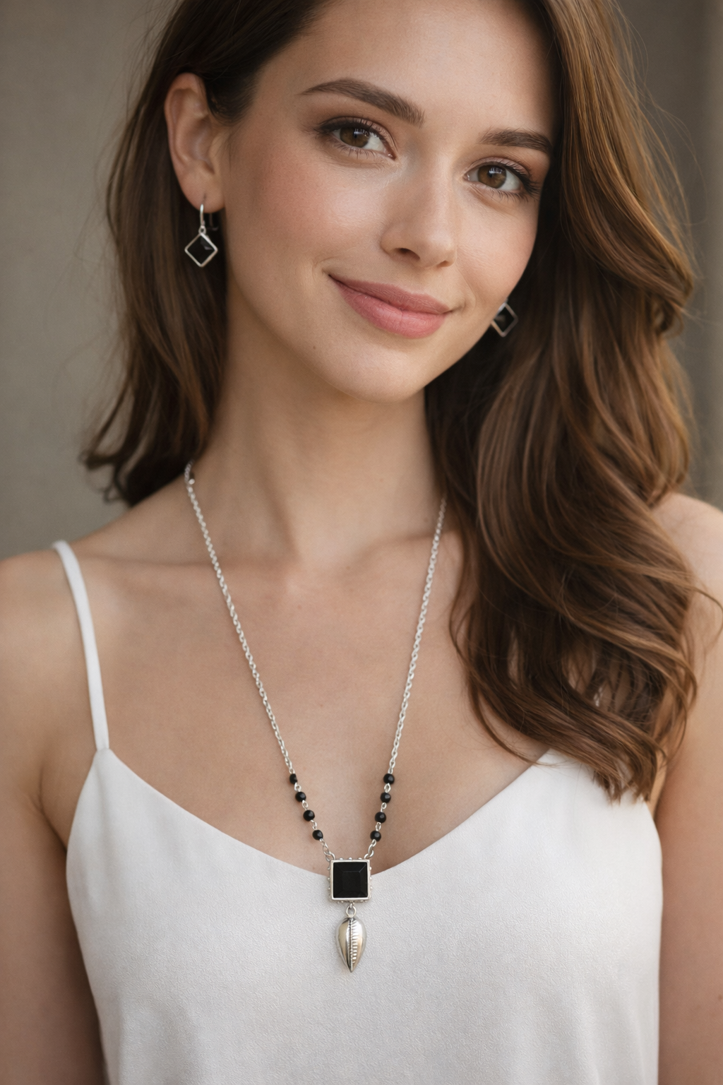 Elegant Square Stone Brass Casting Necklace Set