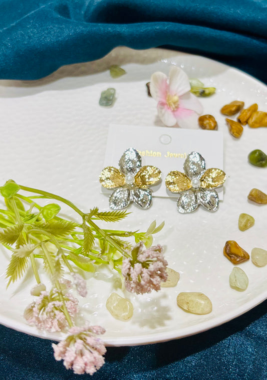 Metallic gold and silver flower earrings
