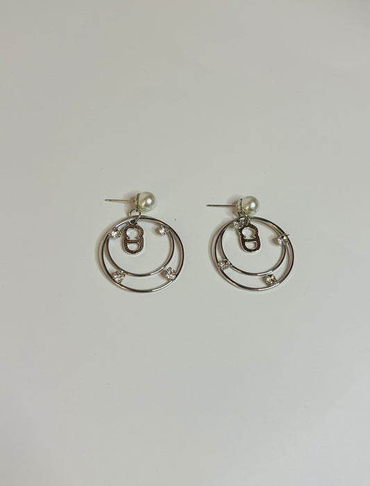 Silver and Gold pearl and diamond Earrings
