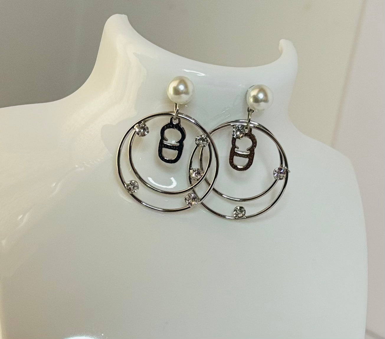 Silver and Gold pearl and diamond Earrings