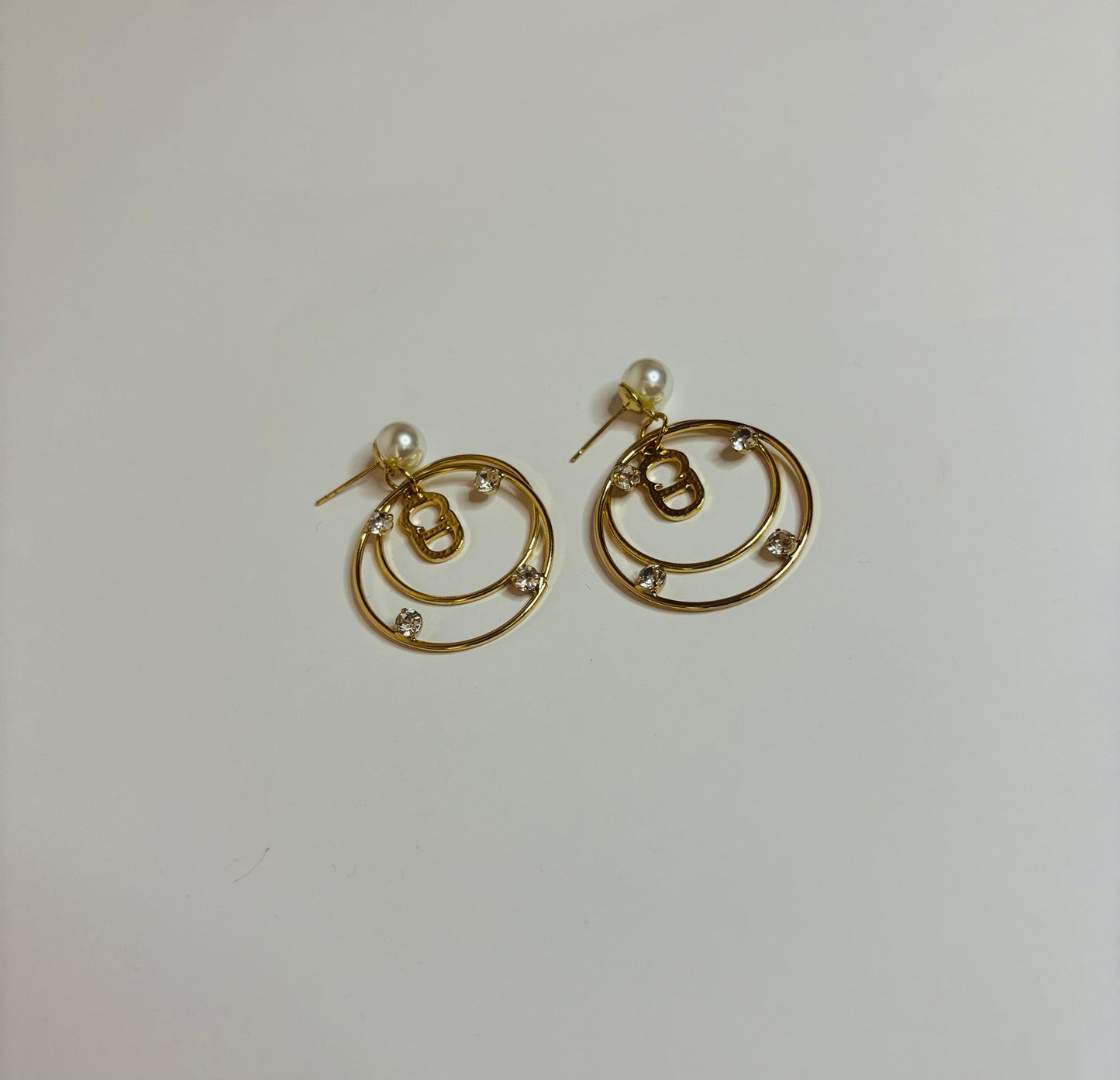 Silver and Gold pearl and diamond Earrings