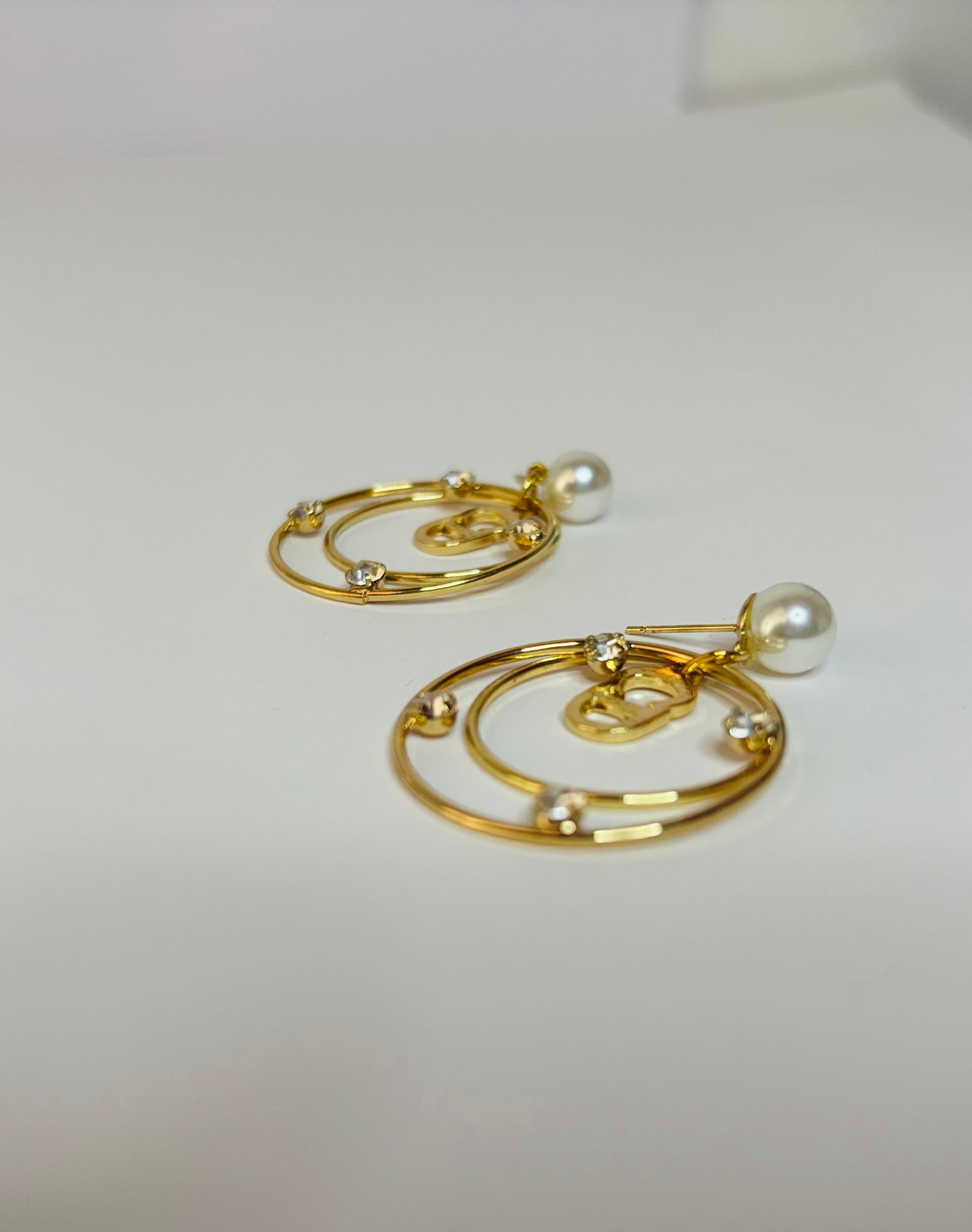 Silver and Gold pearl and diamond Earrings