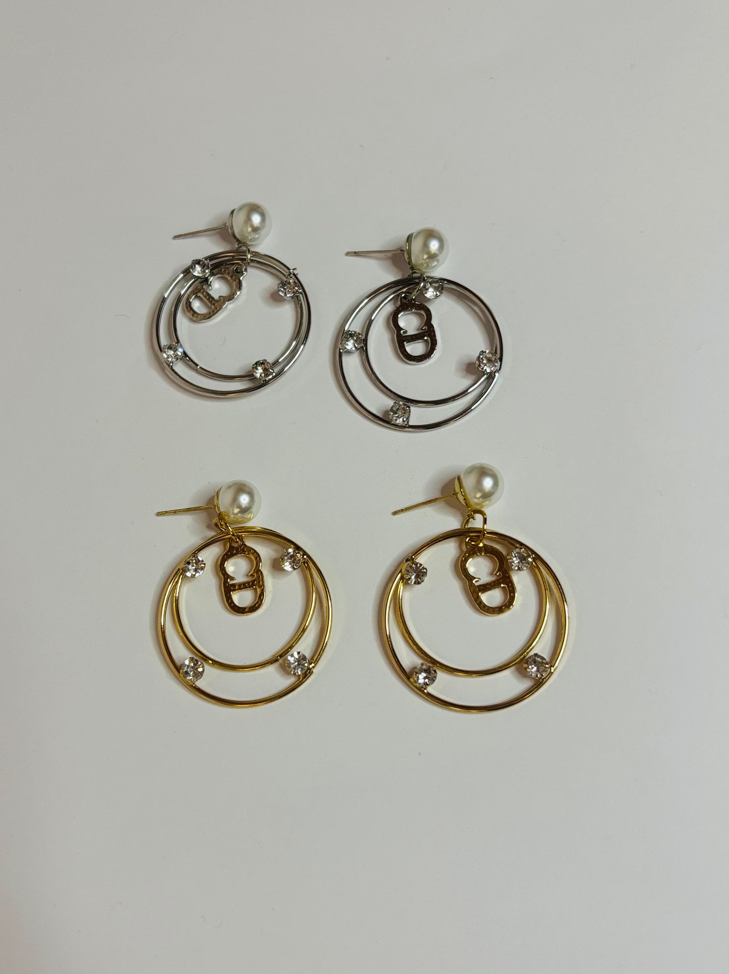 Silver and Gold pearl and diamond Earrings