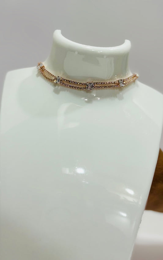 Rose gold double chain choker with square diamond