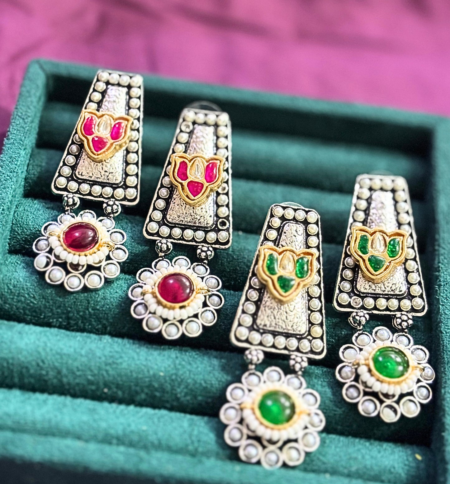 Lotus Grace Oxidised Statement Earrings