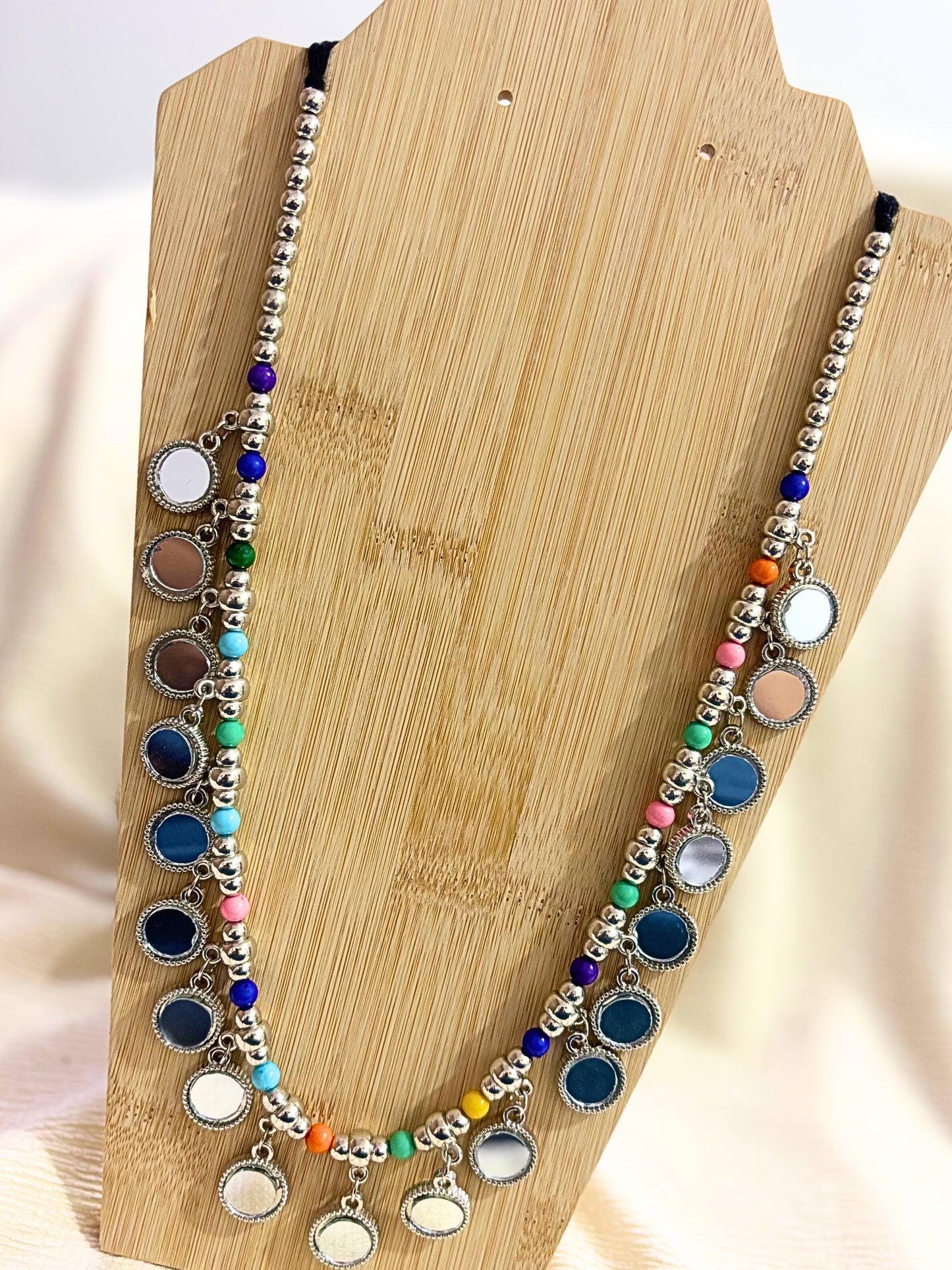 Boho Reflections – Oxidised Mirror Work Necklace