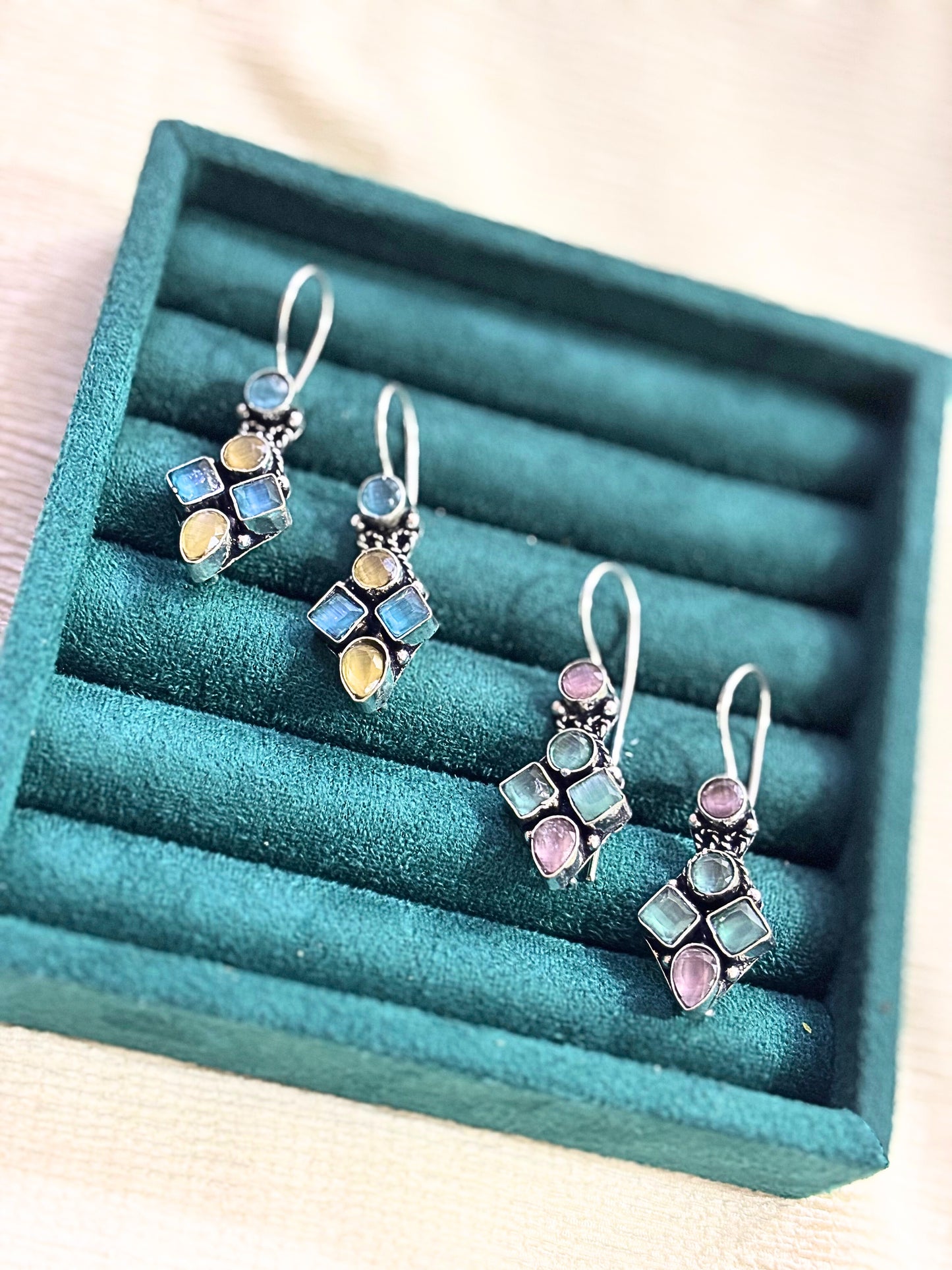 Gemstone Cluster German Silver Earrings