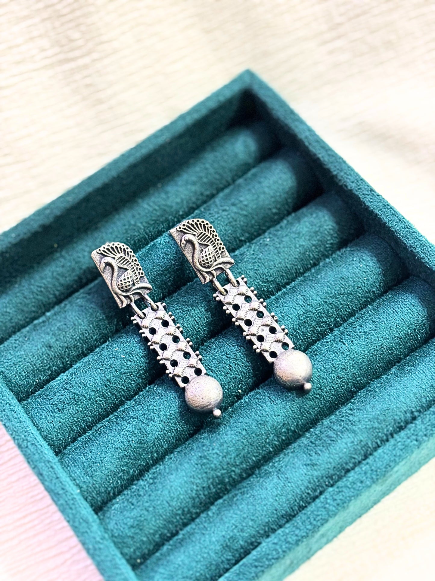 Peacock Charm Oxidised Earrings