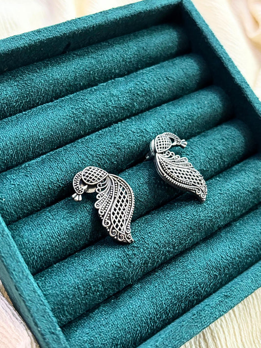Graceful Peacock Oxidised Studs