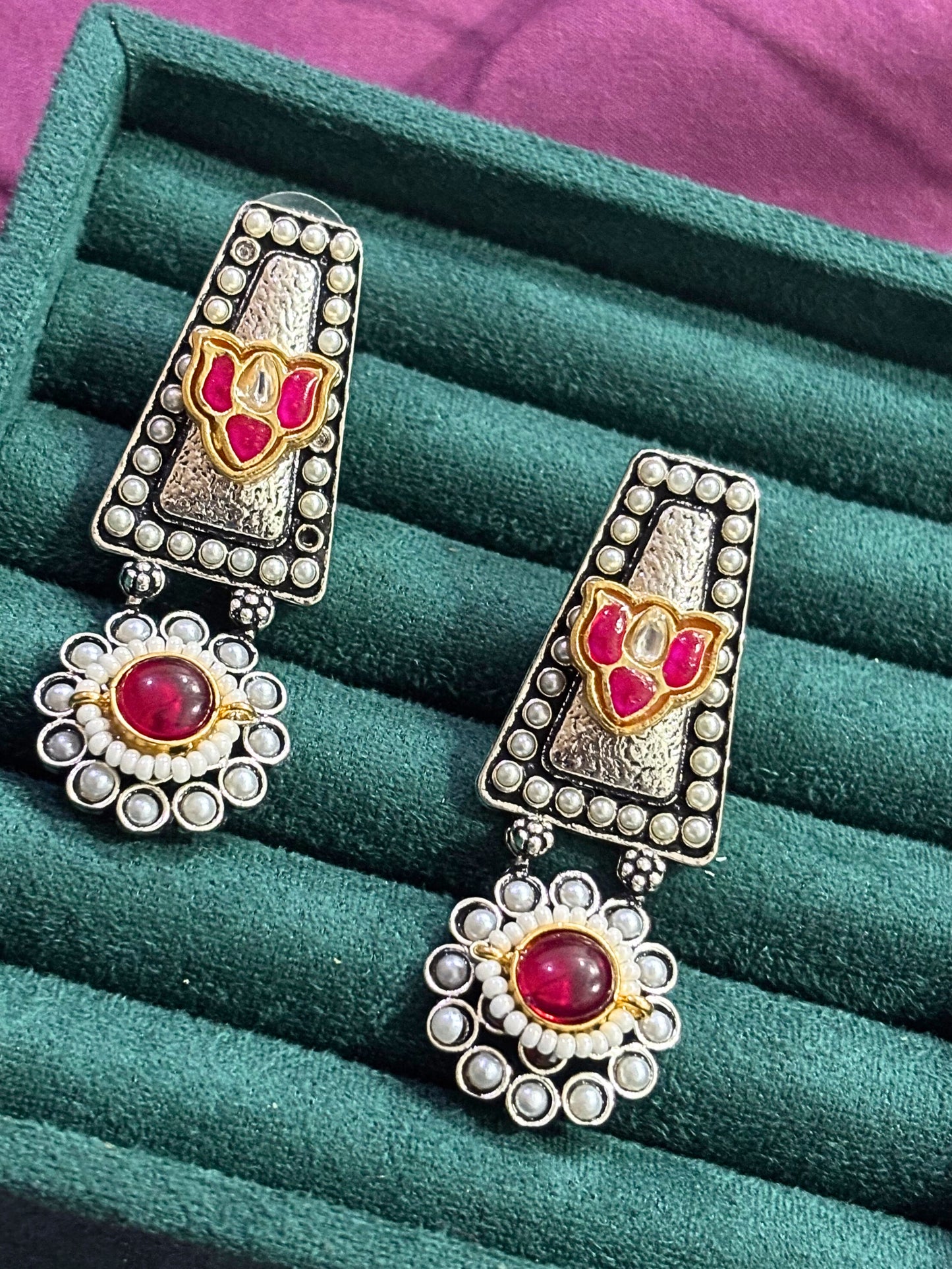 Lotus Grace Oxidised Statement Earrings