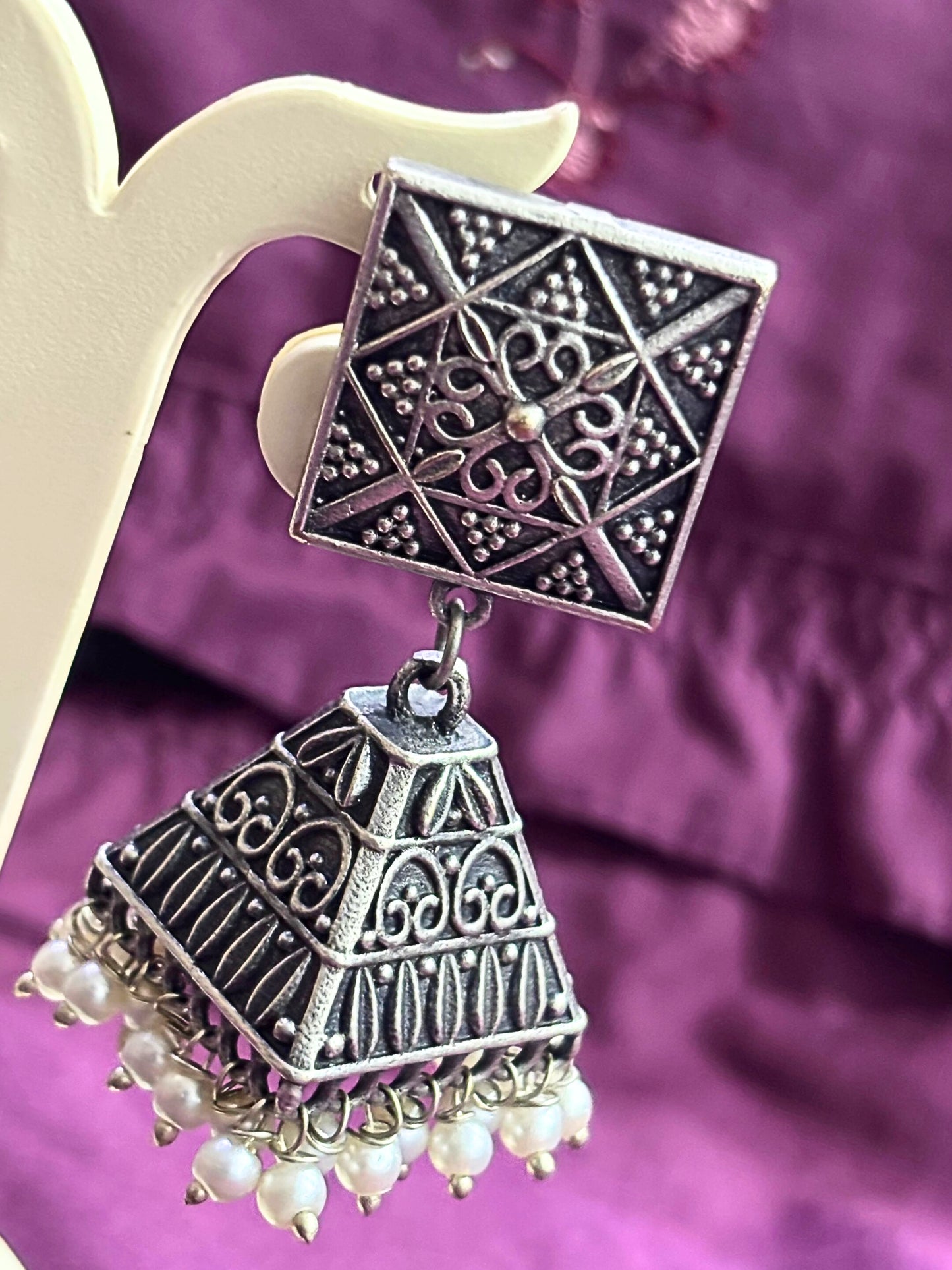 Temple Charm Oxidised Pyramid Jhumkas