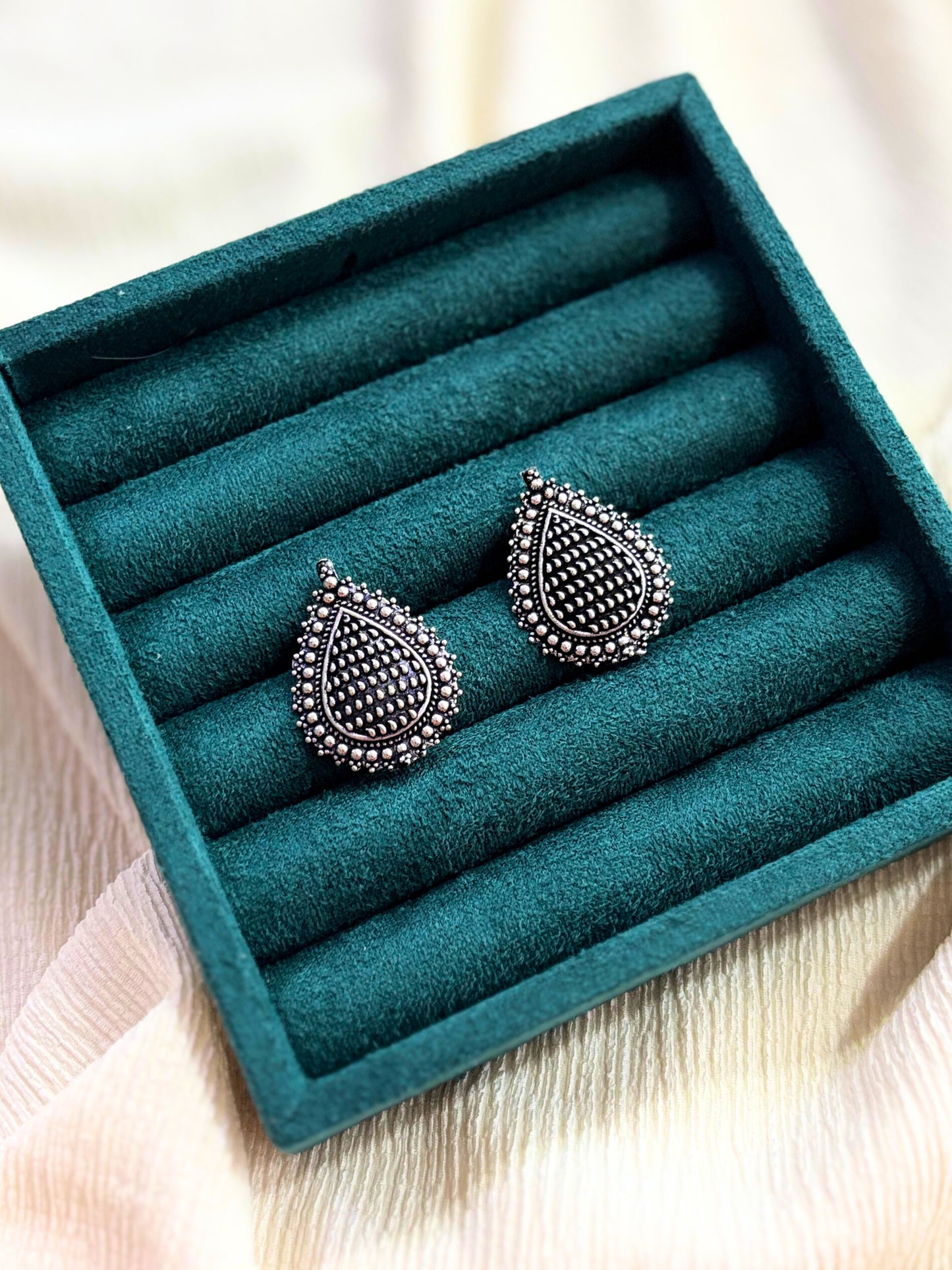 Elegant Teardrop Oxidised Studs