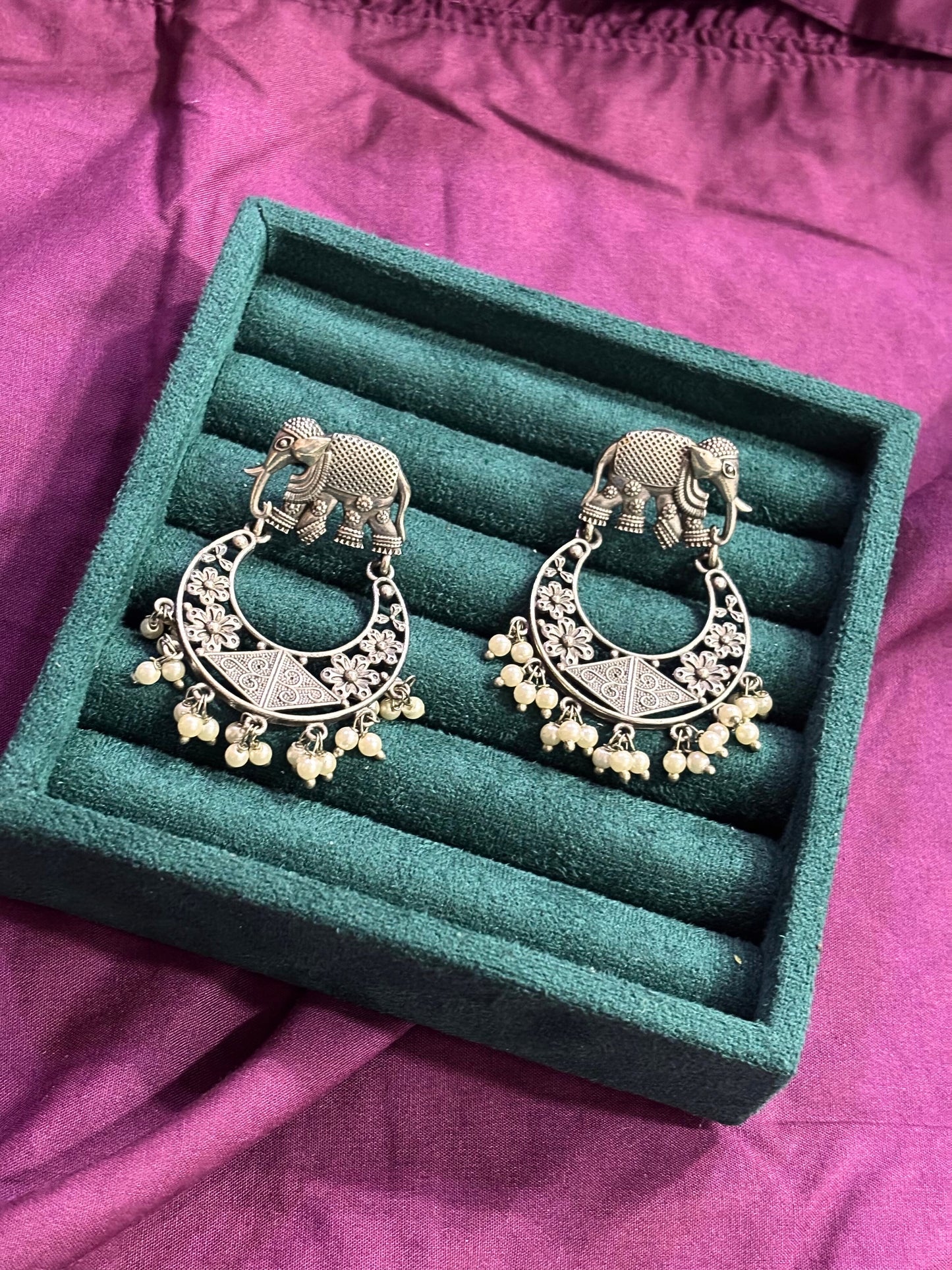 Elephant Motif Crescent Jhumkas
