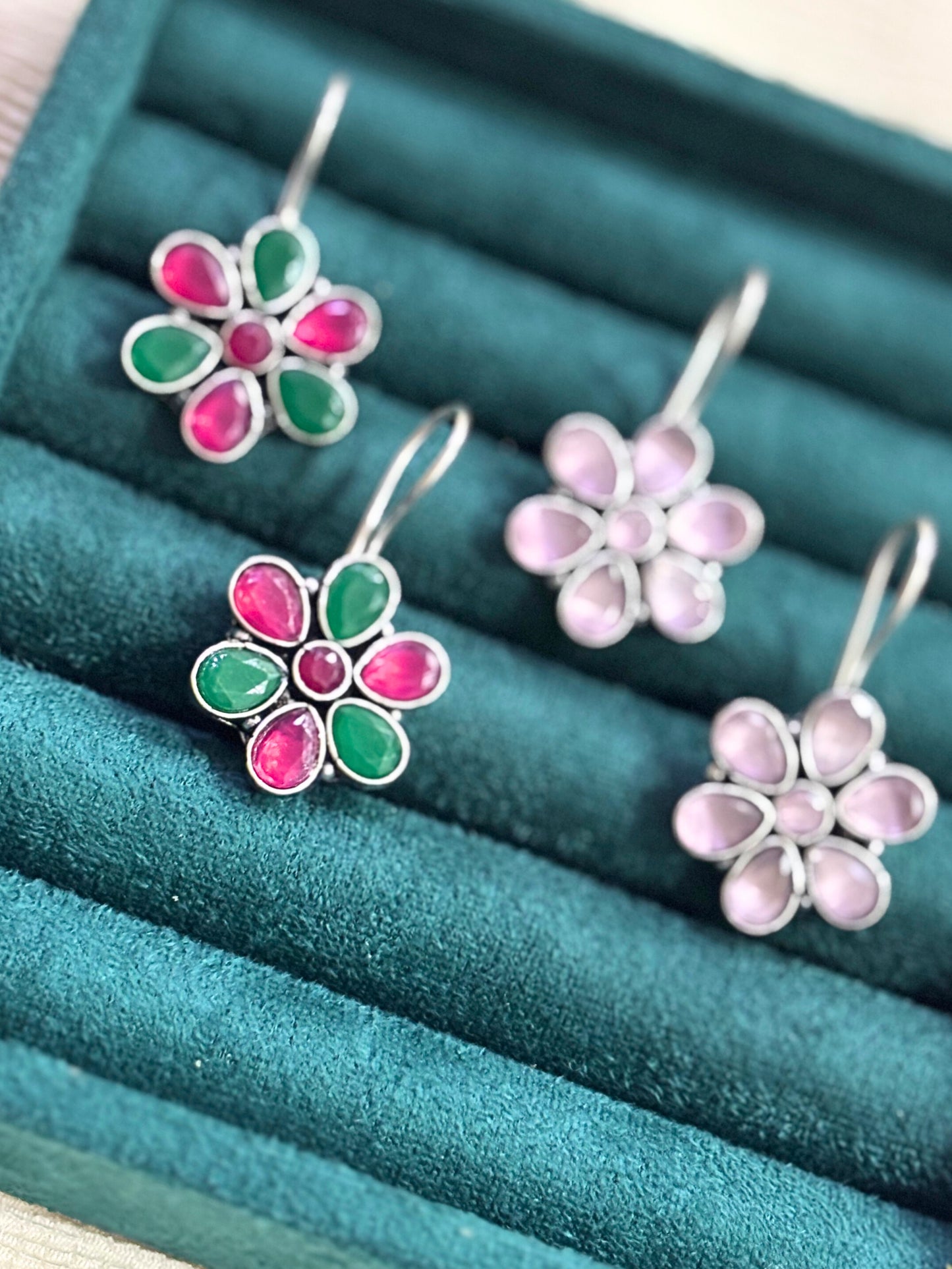 Blossom Glow German Silver Earrings