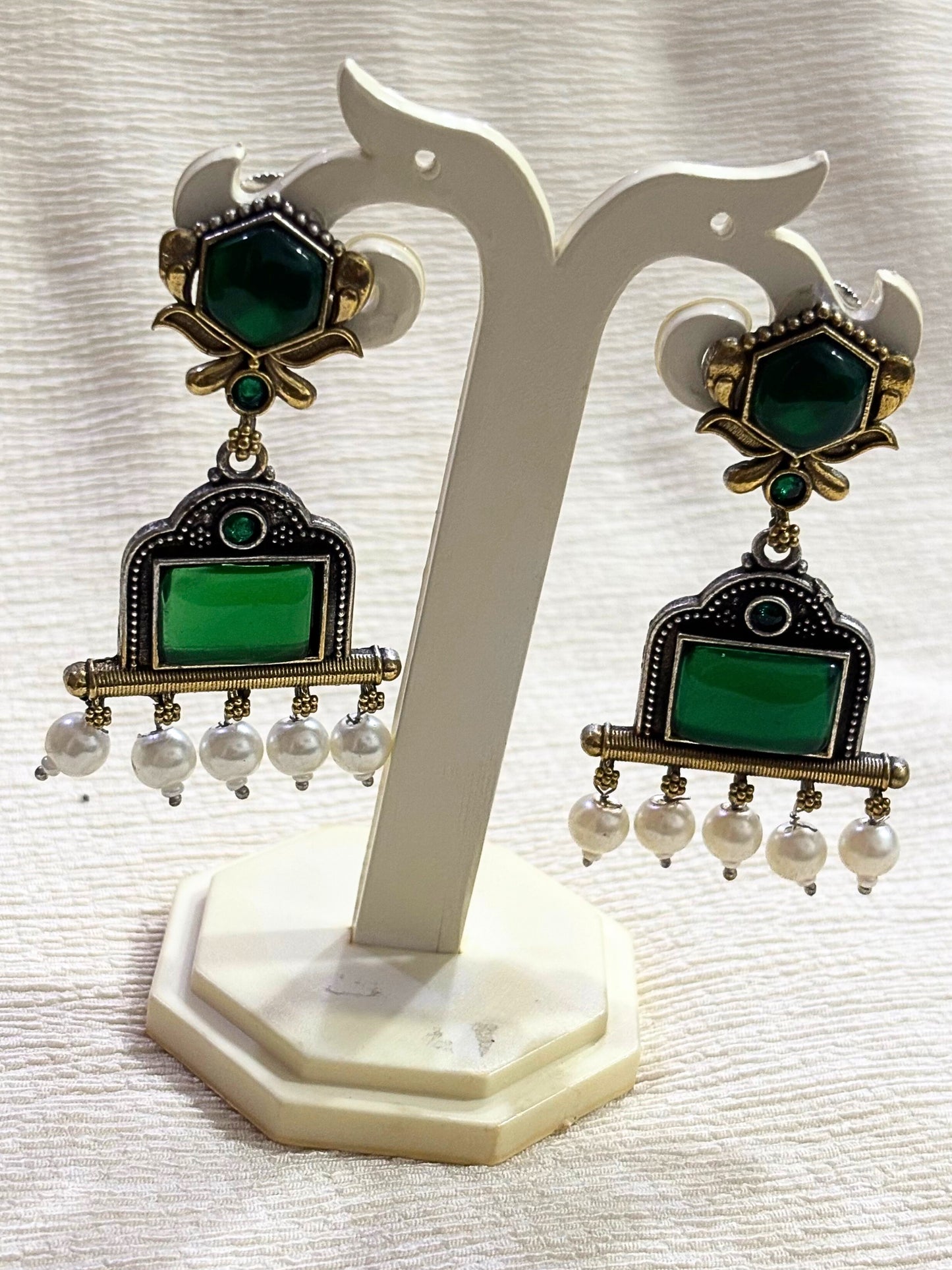 Royal Emerald Charm Oxidised Earrings