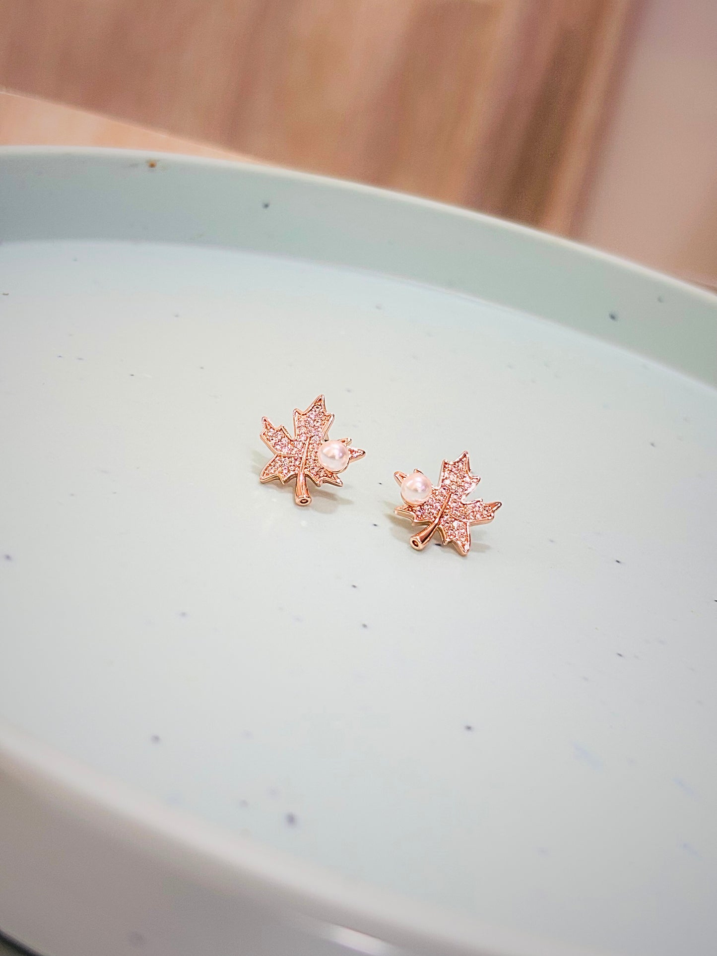 Rose Gold Maple Leaf Stud Earrings