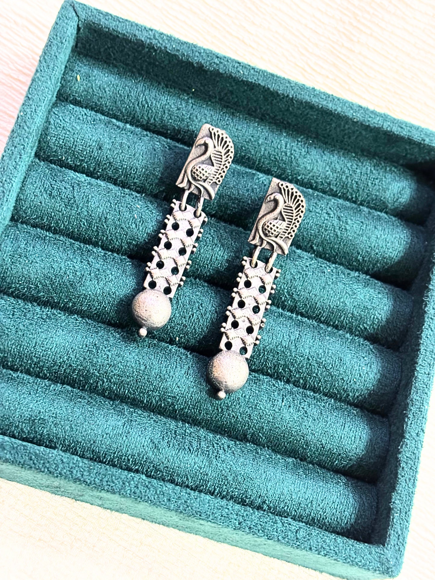 Peacock Charm Oxidised Earrings