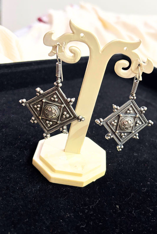 Square Floral Oxidised Earrings