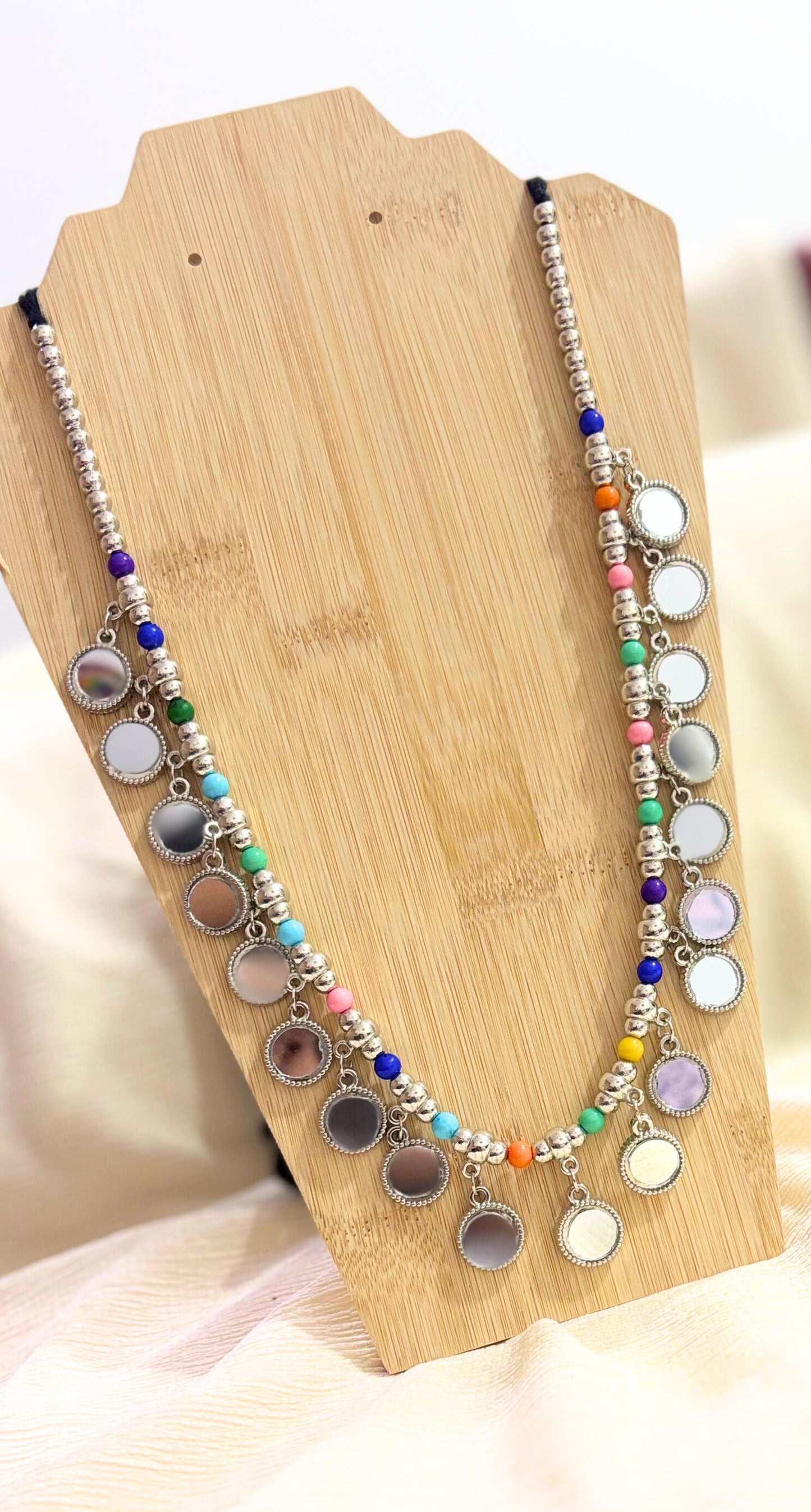 Boho Reflections – Oxidised Mirror Work Necklace