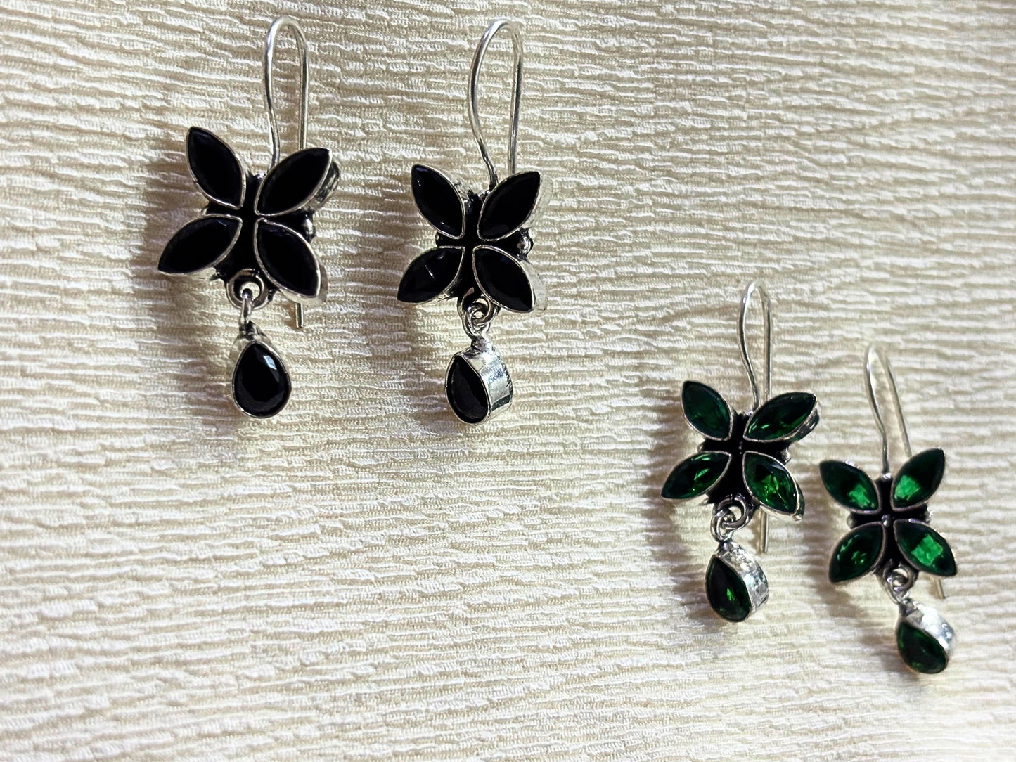 Floral Drop German Silver Earrings