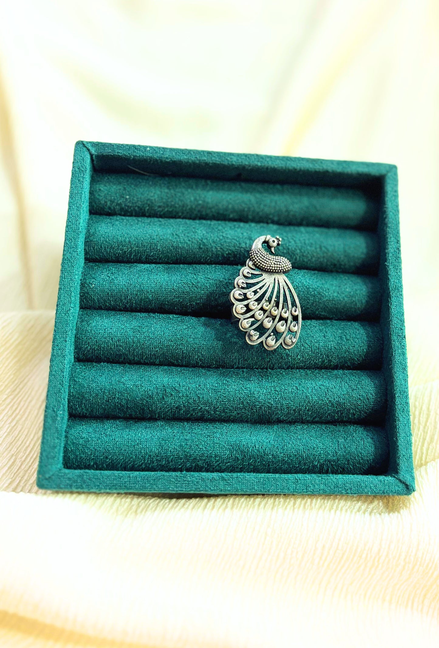 Oxidised Silver Peacock Ring