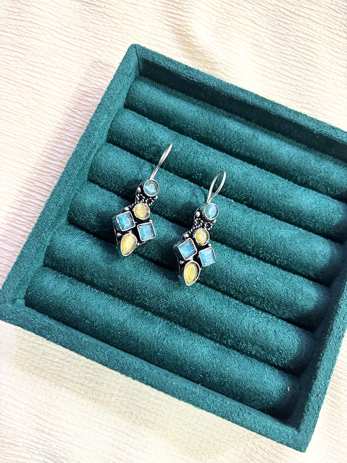 Gemstone Cluster German Silver Earrings