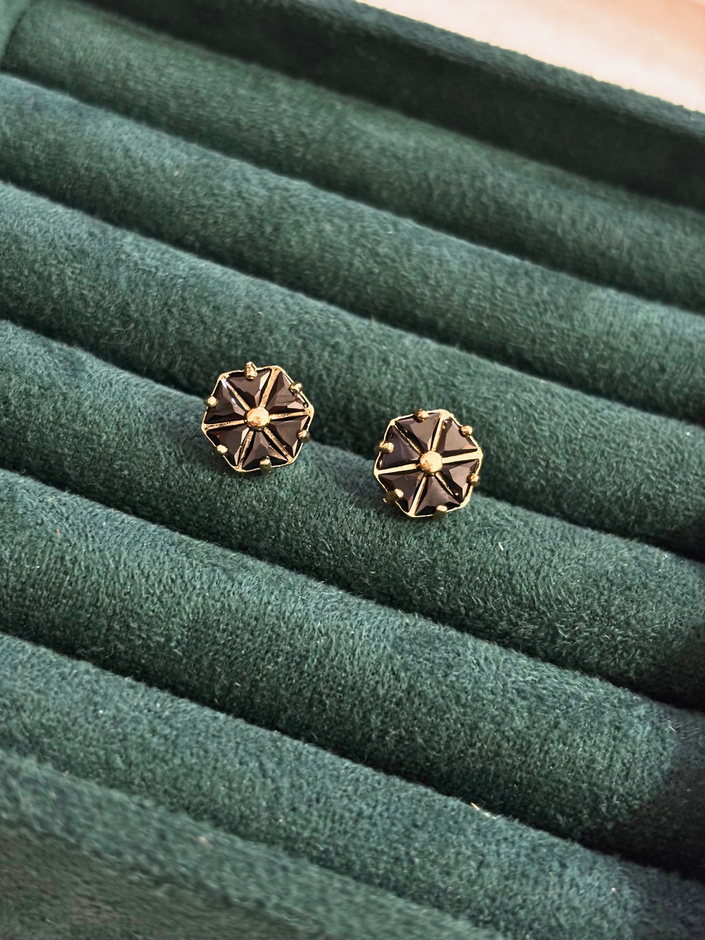 Black Stone Octagon Stud Earrings