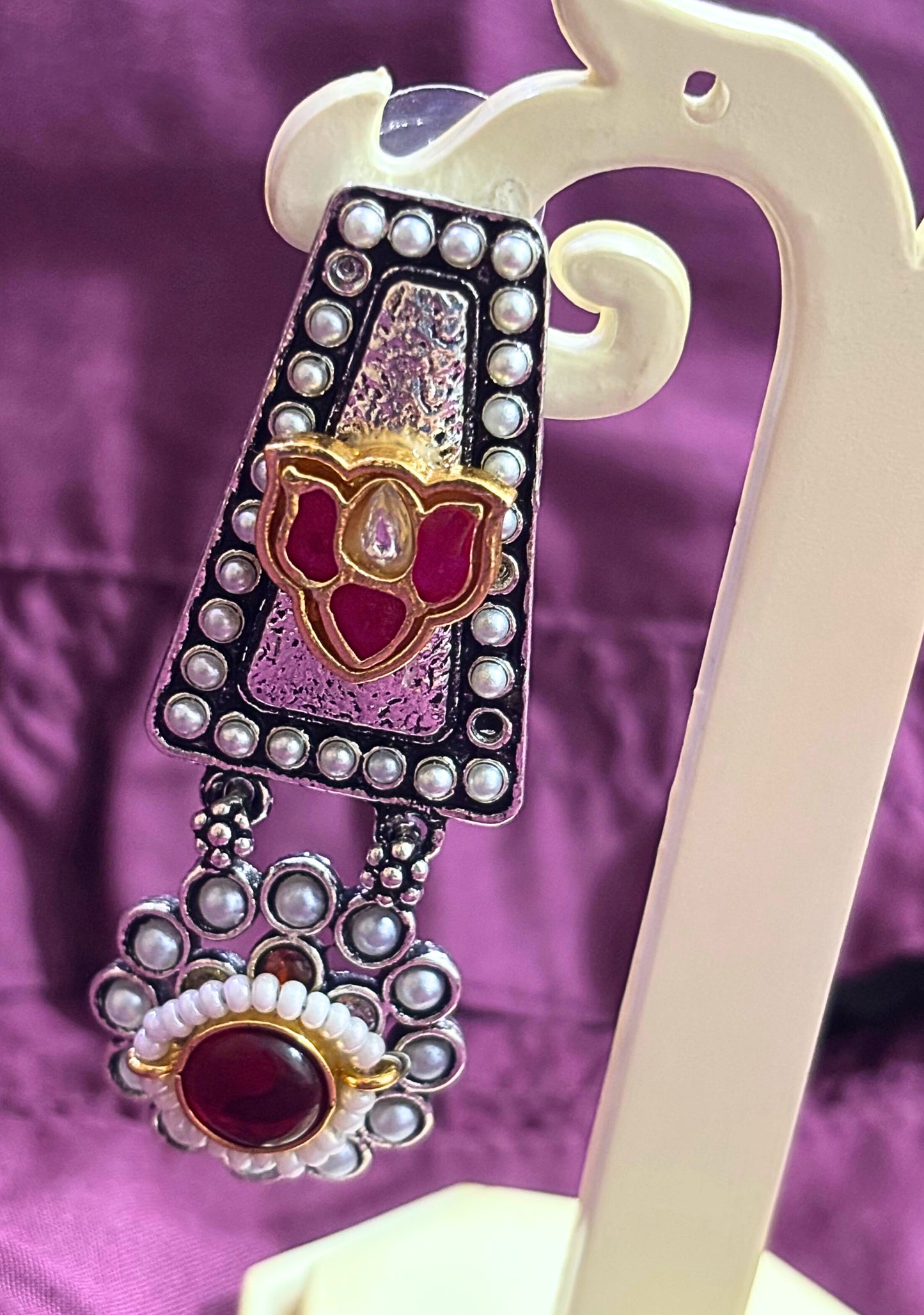 Lotus Grace Oxidised Statement Earrings