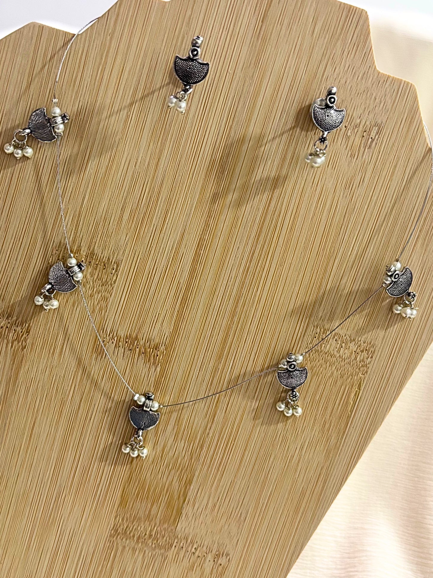 Moonlit Grace – Oxidised Pearl Drop Necklace Set