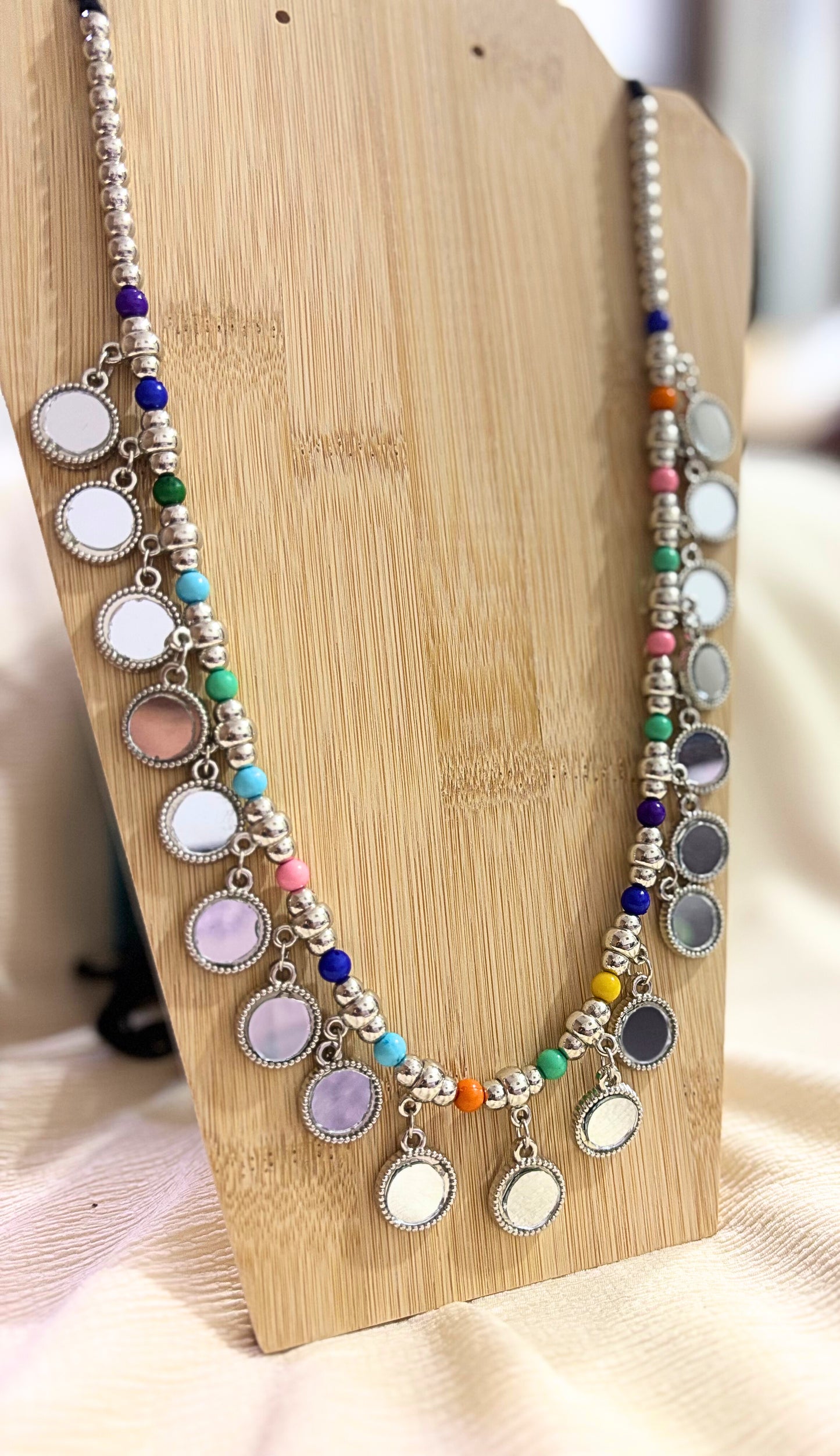 Boho Reflections – Oxidised Mirror Work Necklace